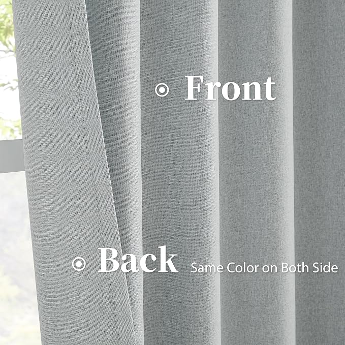 Blackout Linen Curtains Grey, Full Shade Complete Light Blocking Drapes 90 - Image 4