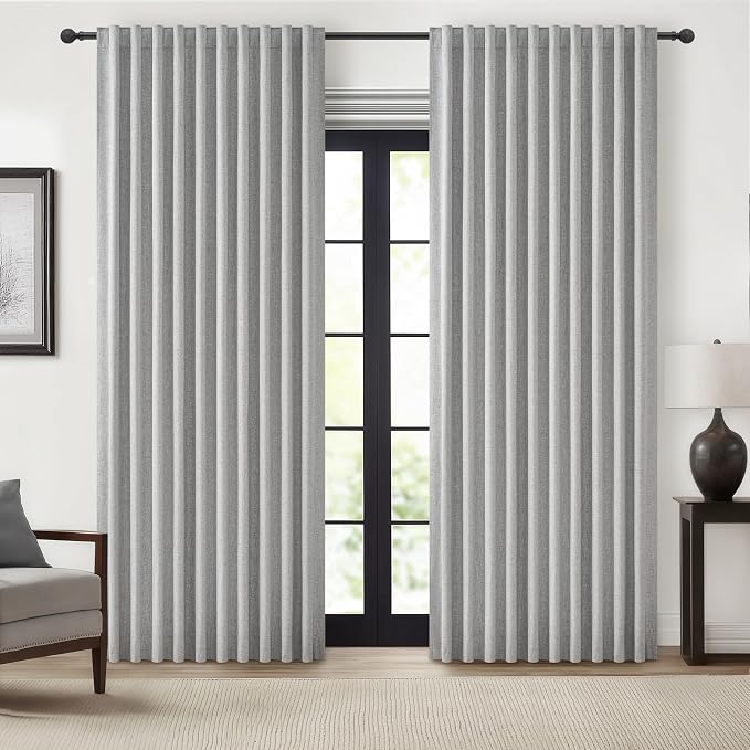 Gray Blackout Curtains 70 Inches Extra Wide Linen Curtains 84 Inch Length by QJMYDECO