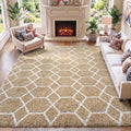 Rugs for Living Room Bedroom, 5x8 Fluffy Beige and White Area Rug, Geometric by ONASAR