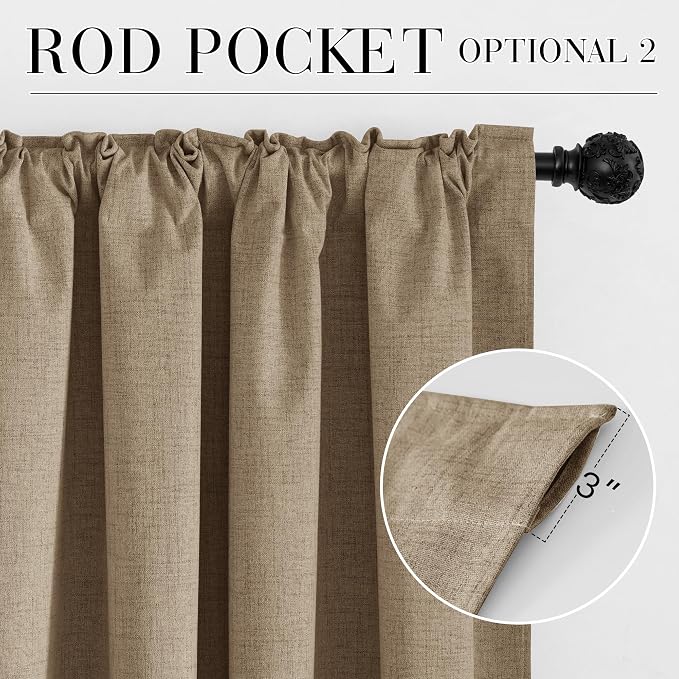 RYB HOME Burlap 100% Blackout Curtains 63 Inch Long - Image 6