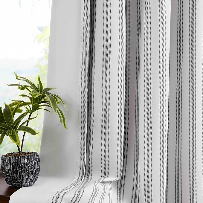 ZJDECOR Short Black Striped Full Blackout Curtain Panels, Isolate Light and by ZJDECOR
