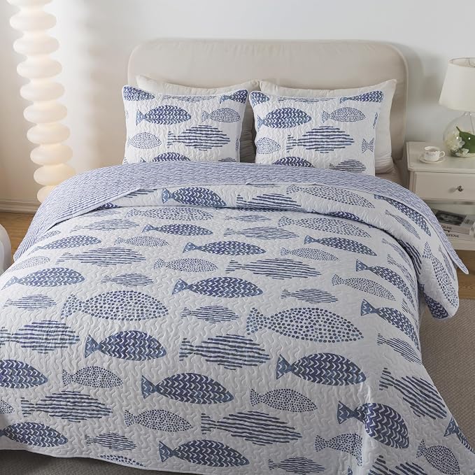 SLPR - Coastal Nautical Fish Quilt Set, Twin - Image 3