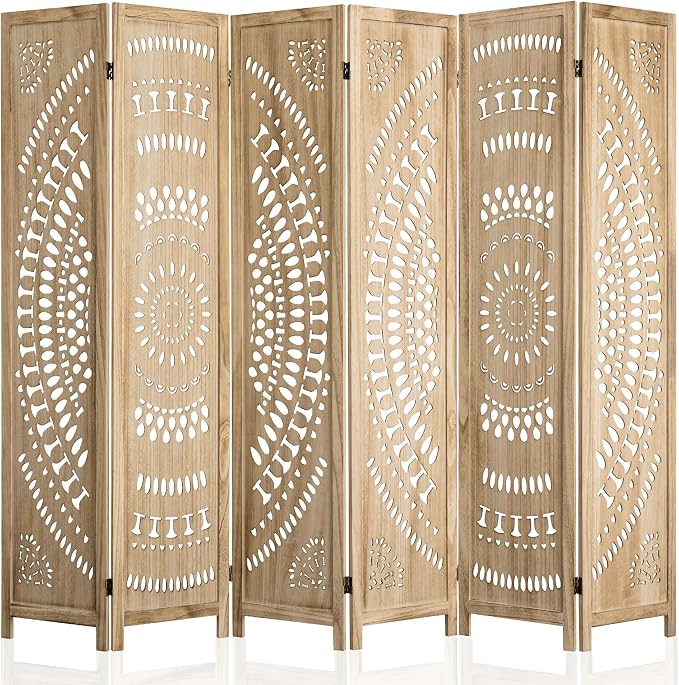 WelFurGeer Handcrafted Carved Wooden Room Divider Screen, Folding Privacy Screen by WelFurGeer