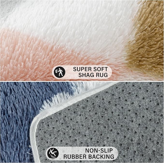 Checkered Area Rug 9x12 for Living Room Soft Fluffy Shag Carpet | Machine - Image 7