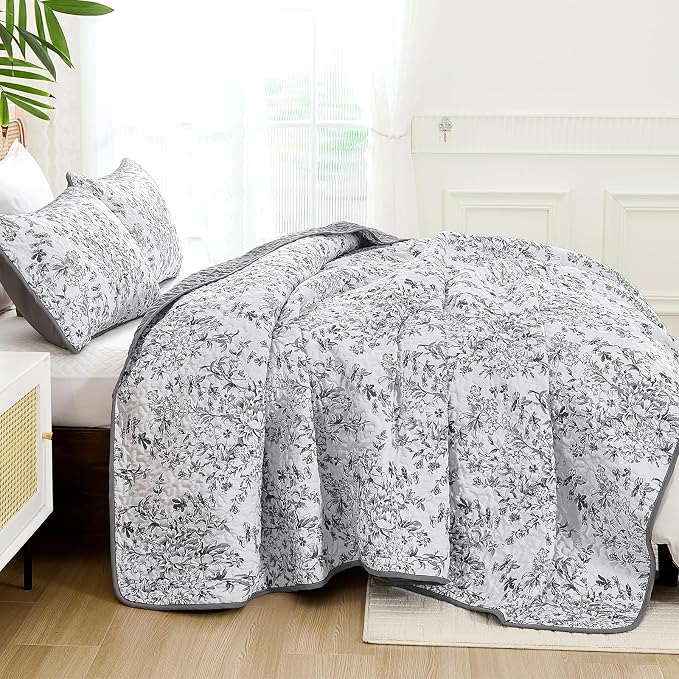 WONGS BEDDING Botanical Quilt King Size, 3 Pieces Bedspread Set, Microfiber - Image 3