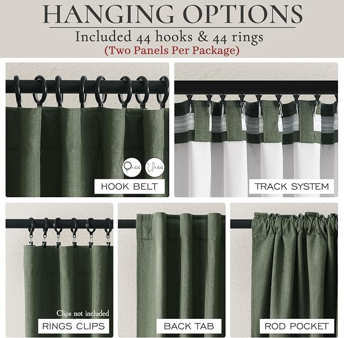 Dark Olive Green Curtains 70 Inch Length Extra Wide Pleated Black Out 90 Inch - Image 3