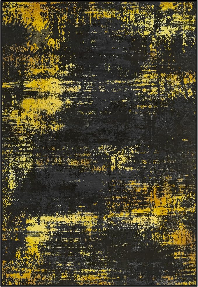Area Rug Living Room: 4x4 Modern Washable Soft Carpet Black Gold | by FXRHLP