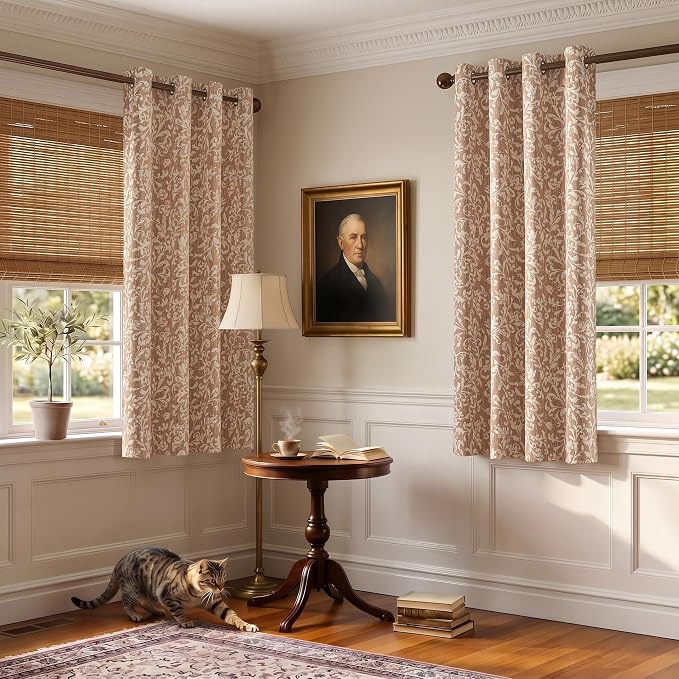 jinchan Taupe Floral Blackout Curtians 72 Inch Vintage Grommet 2 Panels | Room - Image 8