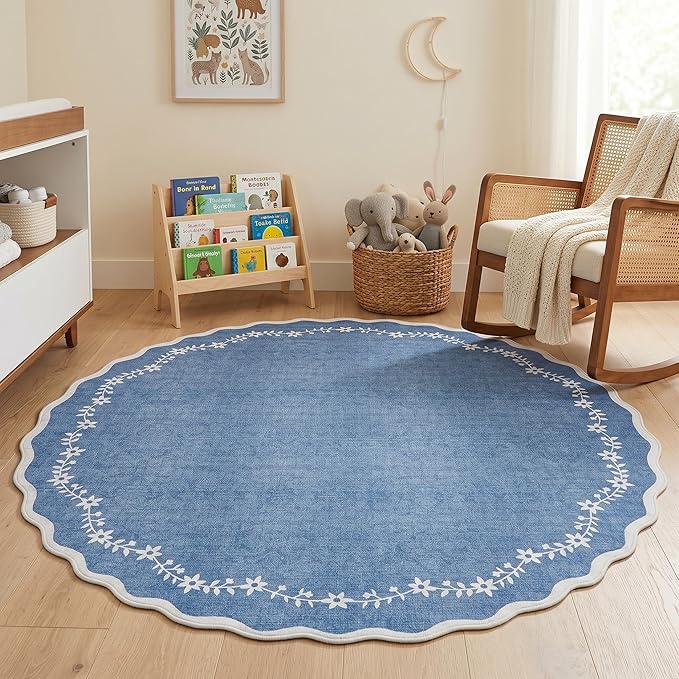 GarveeHome Round Rugs 6ft Scalloped Washable Circle Rug - Image 3