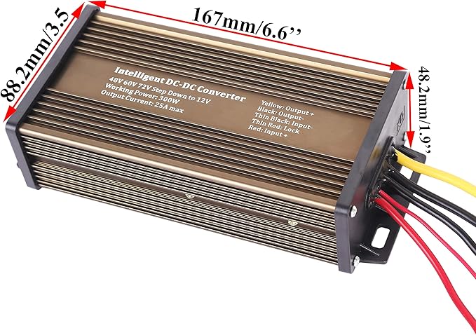 Pro Chaser DC-DC 72V 60V 48V Volt Voltage to 12V Step Down Voltage Reducer Regulator 180W 15A for Scooters & Bicycles Golf cart (25A 300W)
