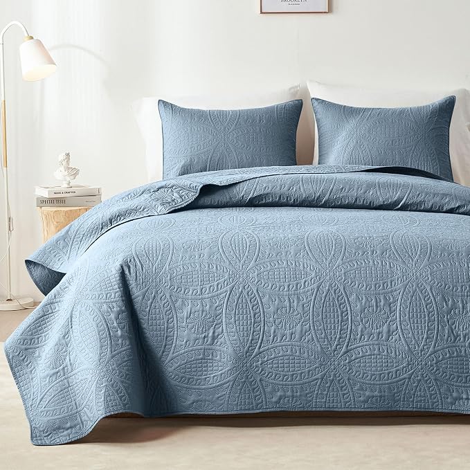 akkialla Dusty Blue Full/Queen Quilt Set, Ultrasonic Lightweight Bedspread by akkialla