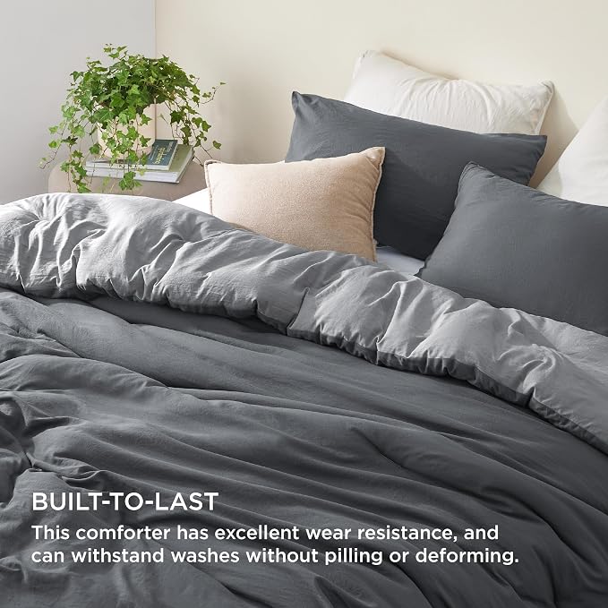 Bedsure Full Comforter Set, Dark Gray Soft Prewashed Bedding - Image 3