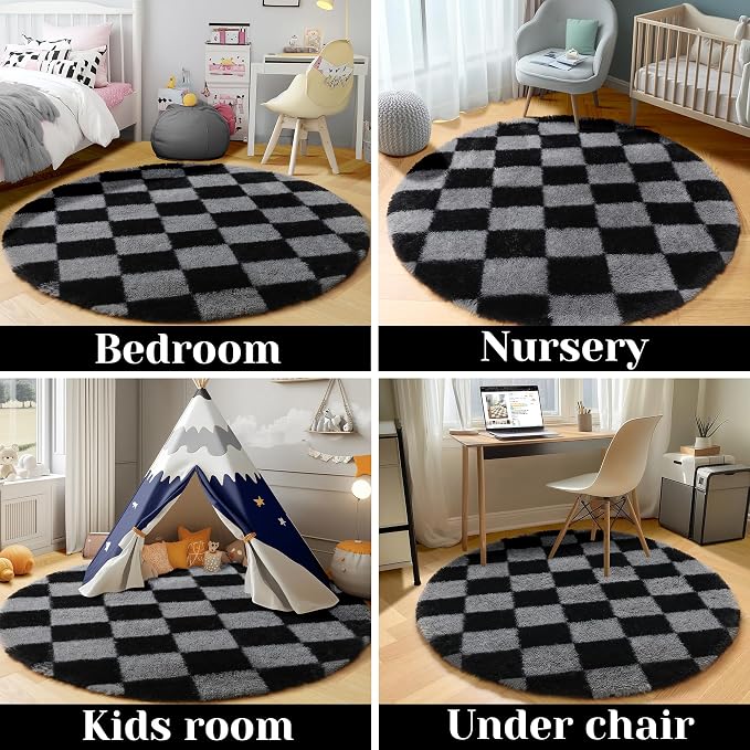 KICMOR Round Rug 4ft for Bedroom, Soft Fluffy Circle Area Rug Cute Fuzzy Shag - Image 5