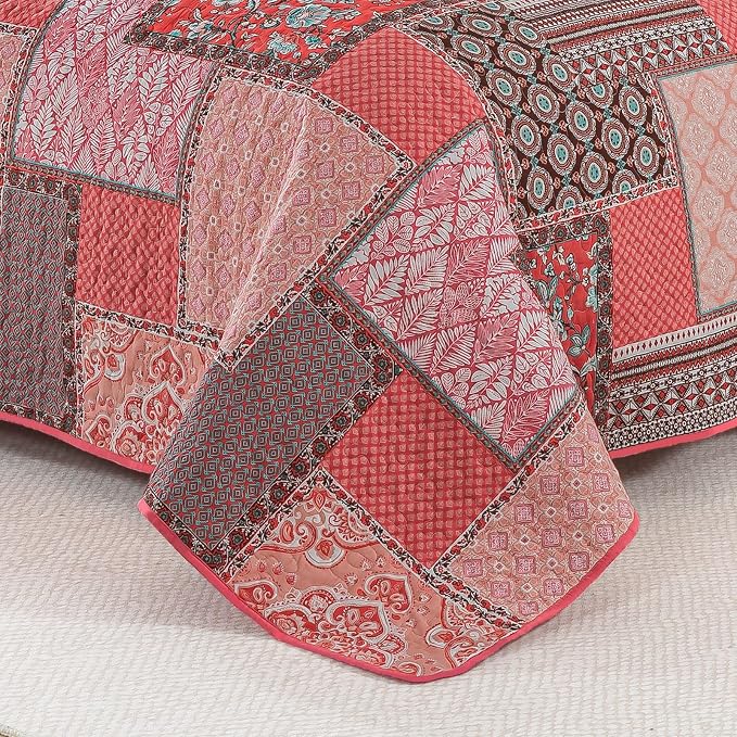 BEDIFANY Pink King Quilt Set, 100% Cotton Cover King Size Quilt Bedding Set | 3 - Image 5
