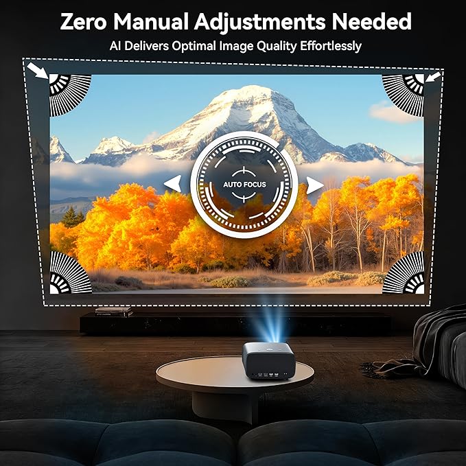 【1200 ANSI/4K Supported/Netflix Licensed】Smart Projector with WiFi and Bluetooth, Movie Home Theater with AI Auto Focs& Keystone, Video Projector with Dolby, 400'' Display for Indoor/Outdoor Proyector