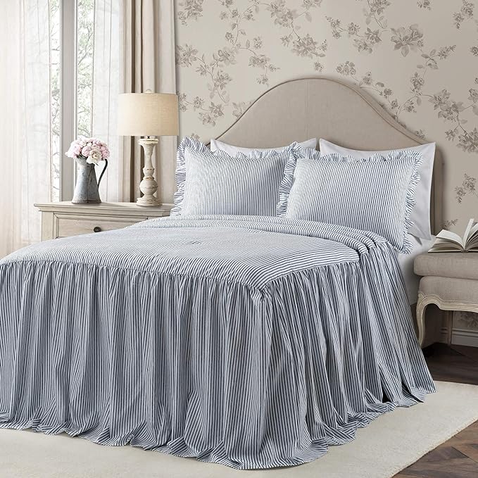 Lush Decor Ticking Stripe Bedspread King Size 3 Piece Set Navy by LushDecor