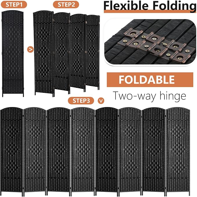 FDW Room Divider 8 Panel Folding Privacy Divider 6 Ft Indoor Wall Divider - Image 6