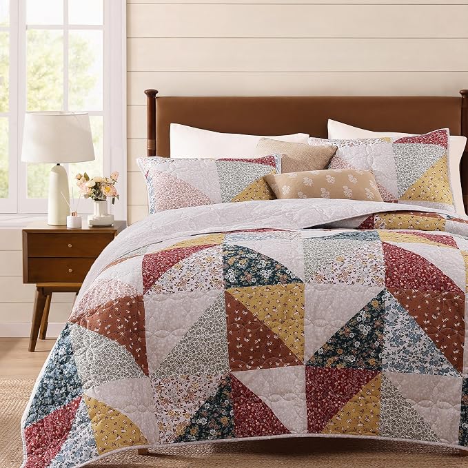 California King Quilt Set-3 Pieces Soft Bedding Floral Patchwork Coverlet | All by BLOOMHAVEN