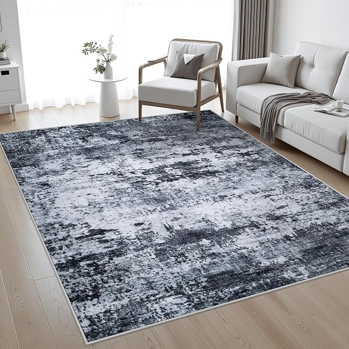 Area Rug Living Room: 4x6 Modern Washable Indoor Carpet Black | by FXRHLP