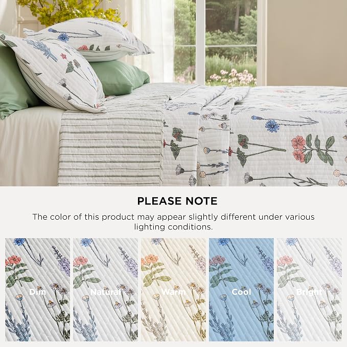 Bedsure Floral Quilts King Size, Reversible White Floral Comforter Bedding | - Image 8