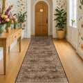 Brown Neutral Boho Washable 3x12 Extra Long Hallway Runner Rug, Waterproof by HazoHaus
