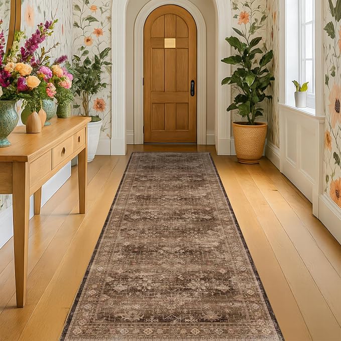 Washable 10ft Long Runners for Hallways, Entryway Indoor Rug, Non Slip Rubber by HazoHaus