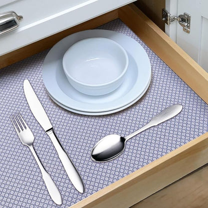 RAY STAR 18X96 Inch Shelf Liner for Kitchen Cabinets, Non-Adhesive Cabinet Liner Washable, PVC Drawer Liner for Dresser Non-Slip Bathroom (Blue Circle)(5 Roll)