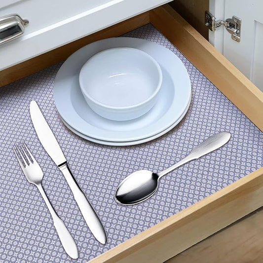 RAY STAR 12X120 Inch Shelf Liner for Kitchen Cabinets, Non-Adhesive Cabinet Liner Washable, PVC Drawer Liner for Dresser Non-Slip Bathroom (Blue Circle)(2 Roll)