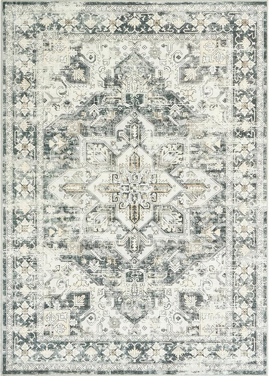 zesthome 9x12 Area Rugs,Stain Resistant Washable Rug,Ultra-Thin Rugs for Living Room,Bedroom,Non-Slip Backing Home Decor Large Area Rug (Grey/Beige,9'x12')