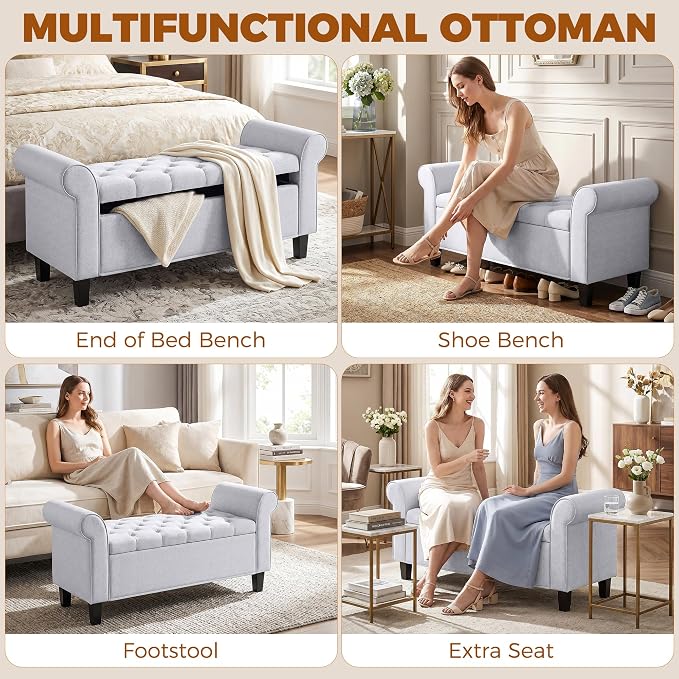 HOMCOM 47" Ottoman wih Storage End of Bed Bench - Image 9