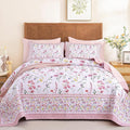 WONGS BEDDING Floral Quilt Set King, Microfiber Lightweight Farmhouse Bed Cover by WONGSBEDDING