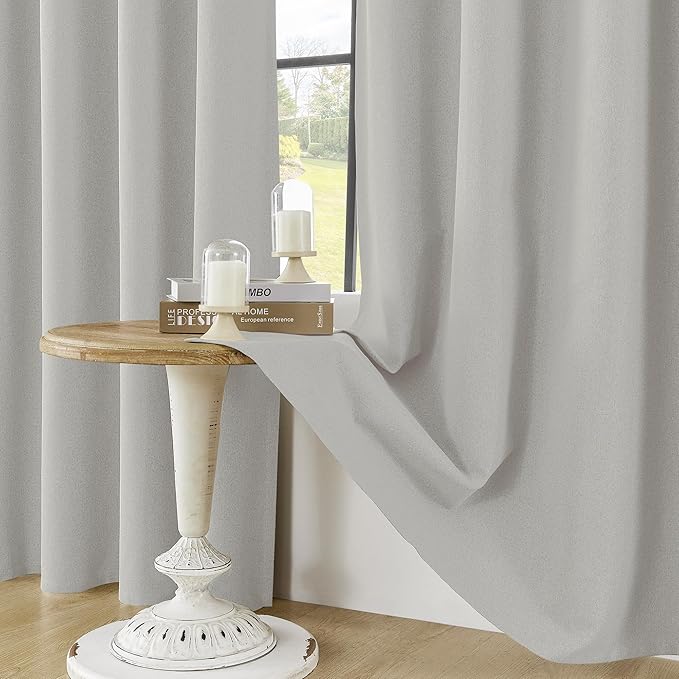ChrisDowa 100% Blackout Light Grey Solid Curtains 45 Inches Long 2 Panels for Bedroom Living Room,Farmhouse Room Darkening Thermal Insulated Soundproof Grommet Top Window Treatment Drapes,52x45