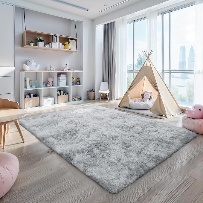 6x9 Tie-Dye Gray Shag Rug for Bedroom, Soft Plush Fluffy Carpet | Gray Area Rug - Image 6