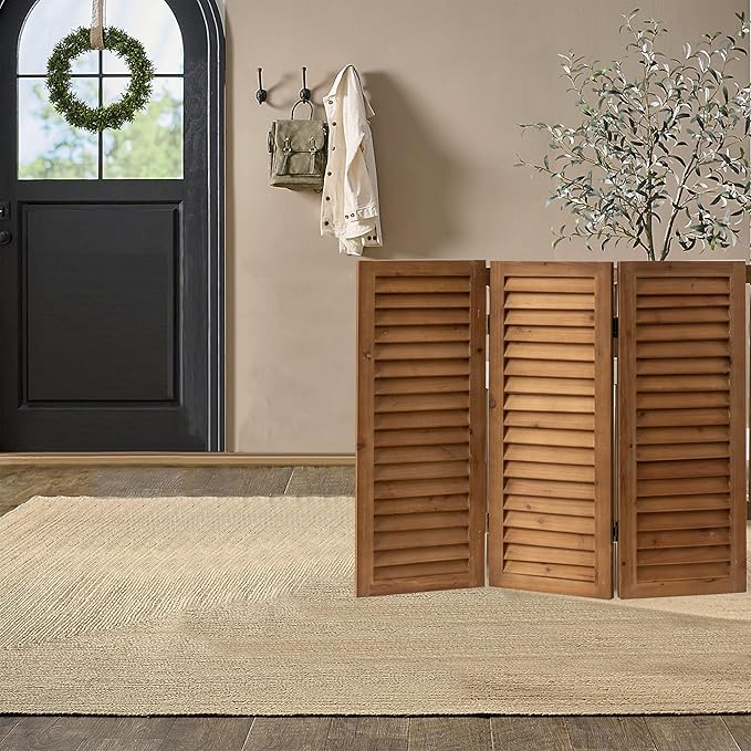 SOFE Short Privacy Screen, 2.6 Ft Shutters Folding Room Dividers 3 Panel | Wood - Image 2