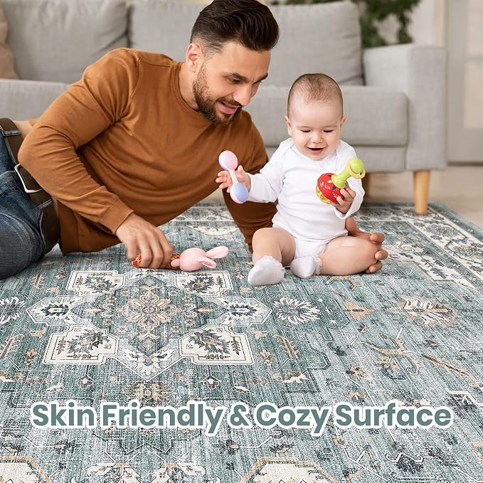 cotiled 10x12 Area Rug for Living Room, Traditional, Denim Blue | Soft - Image 3