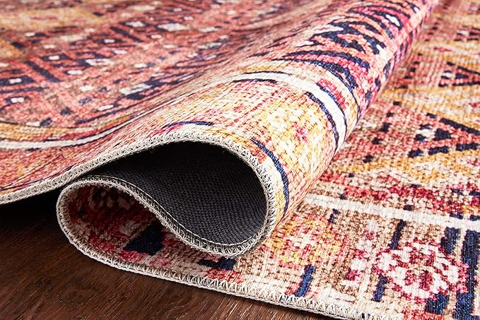 Loloi Layla Collection LAY-15 Magenta/Multi 2'-6" x 9'-6" .13" Thick Runner Rug, Soft, Durable, Vintage Inspired, Distressed, Low Pile, Non-Shedding, Easy Clean, Printed, Living Room Rug