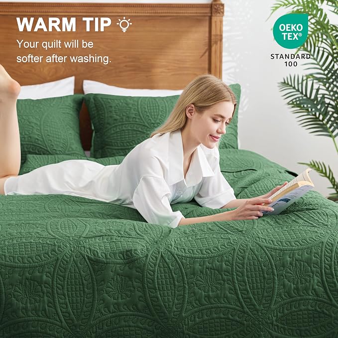 Love's cabin Oversized King Size Quilt Bedding Set Dark Green Bedspreads - Image 4