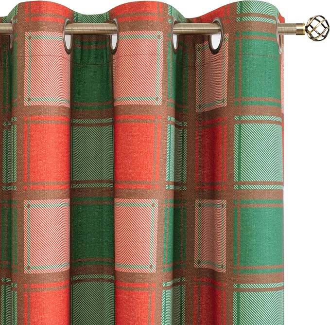 Red Green Linen Blackout Curtains by Lajode
