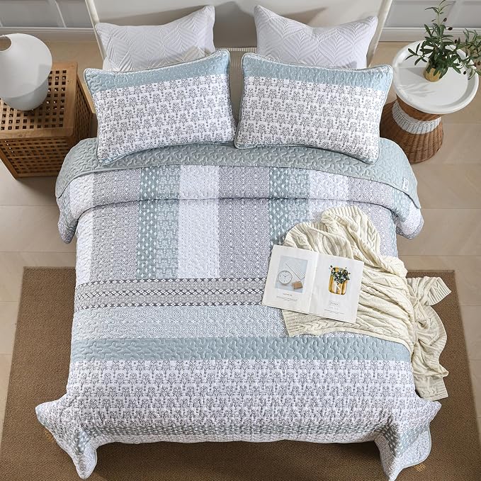 WONGS BEDDING Sage Green King Quilt Set, Microfiber Lightweight Quilt Bedding - Image 3