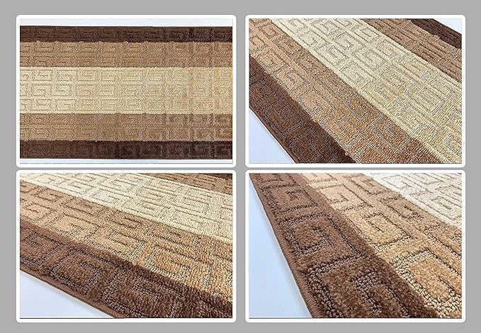 Custom Length Hallway Runner Rug,Slip Resistant,Meander Brown, 26 Inch X 10 feet, Sold and Priced Per Foot