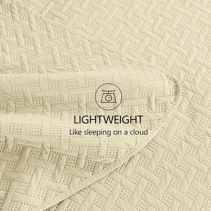 FLYMME Twin Quilt Set, Lightweight Butter Yellow Bedspreads, Basket Weave - Image 6