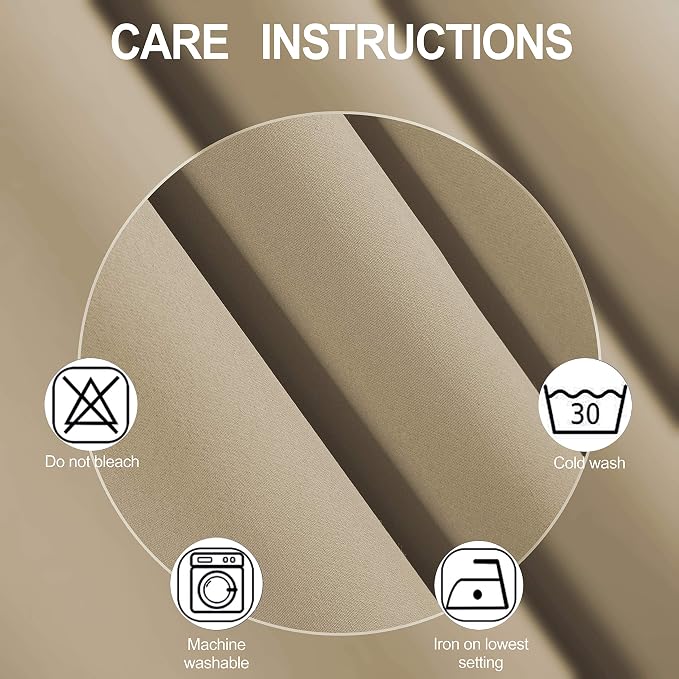 Beige Thermal Blackout Curtains/38 x 54 Inch/Set of 2 Panels Room Darkening - Image 4