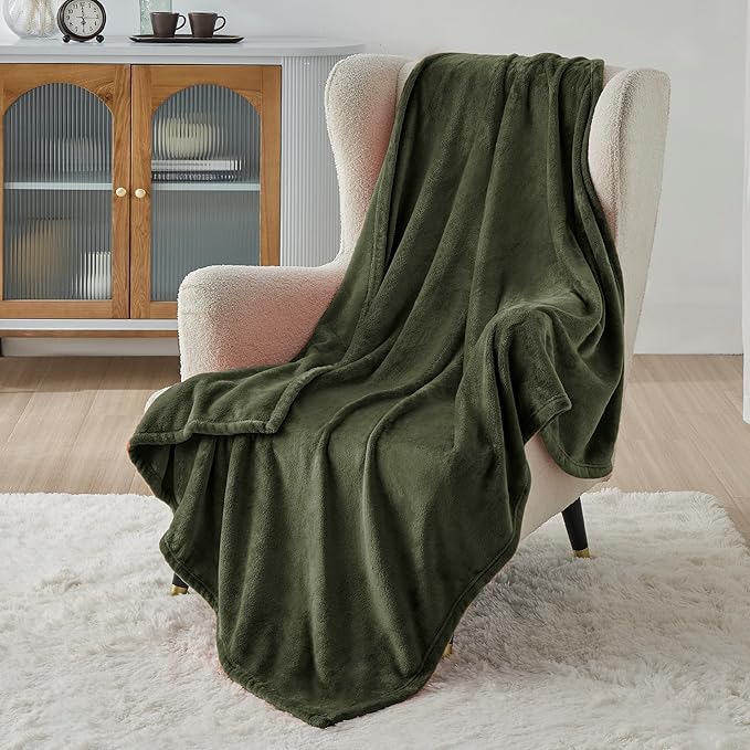 Bedsure GentleSoft Fleece Blanket Twin Size Olive Green - 300GSM Lightweight Plush Fuzzy Cozy Soft Warm Blanket for Bed, Sofa, Couch, Travel, Camping, 60x80 inches