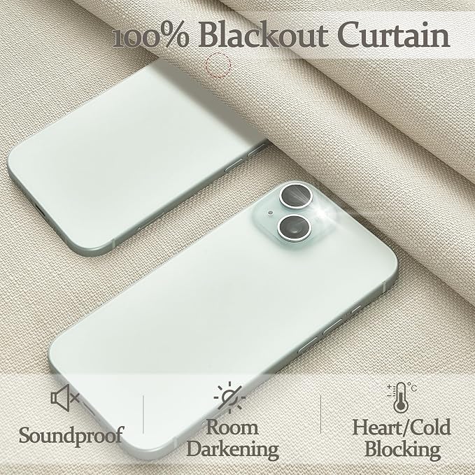 Blackout Thick Linen Double Layer Floor Length Curtains 105 Inches Long - Image 3