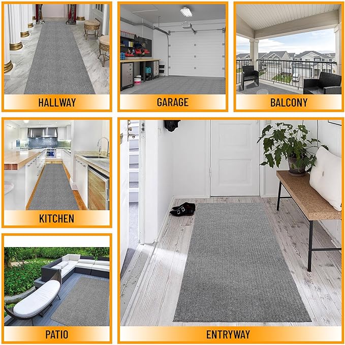 Ottomanson 2'7" x 23' Hallway Runner with Scraper Pile - Extra Durable Non-Slip Rug Mat for Indoor & Outdoor Use - Ideal for Kitchen, Entryway & Garage - High-Traffic Carpet, Gray