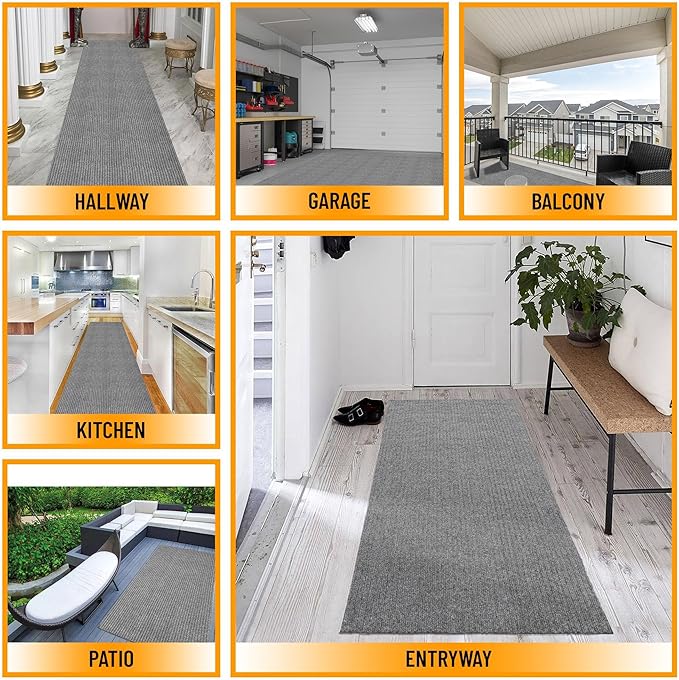 Ottomanson 2'7" x 51' Hallway Runner with Scraper Pile - Extra Durable Non-Slip Rug Mat for Indoor & Outdoor Use - Ideal for Kitchen, Entryway & Garage - High-Traffic Carpet, Gray