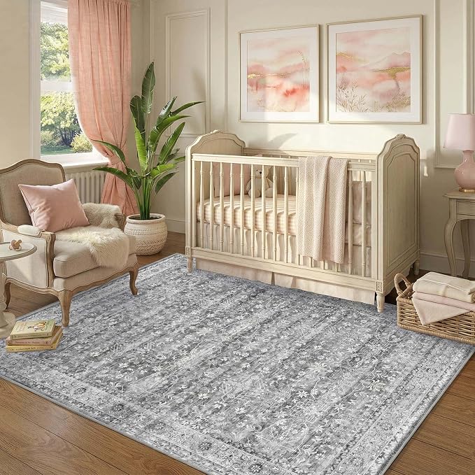 Latte&Fog 4x6 Area Rugs for Living Room, Vintage Washable Grey Rug | Non Slip - Image 5