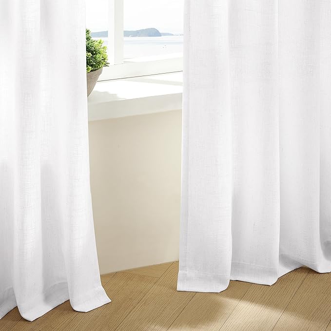 Extra Long Pinch Pleated Linen 120 Inch Curtains 2 Panels Set for Living Room Bedroom Farmhouse Snow White Cotton Linen Blend Back Tab Memory Shape Pinch Pleat Ceiling Floor Window Curtains 10 FT