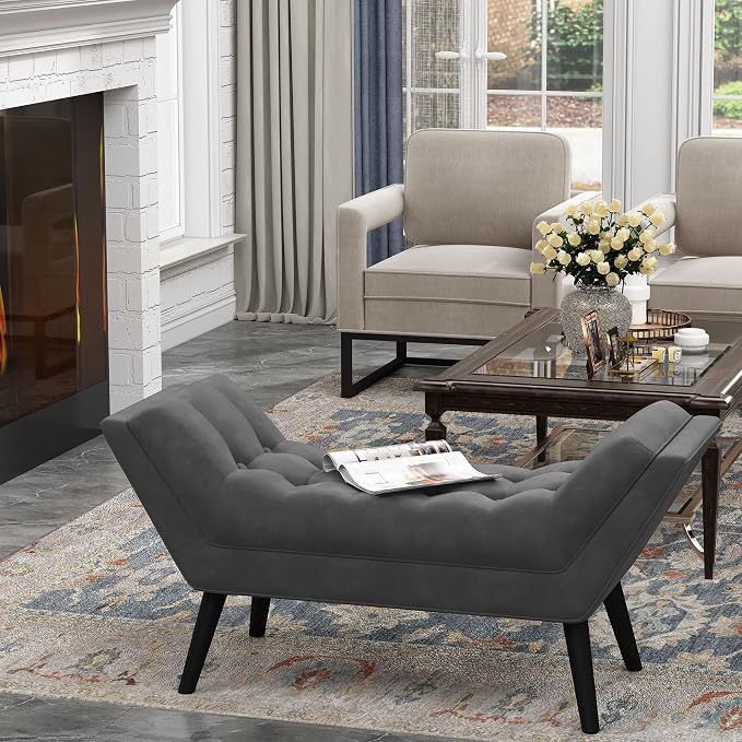 Bed Bench Upholstered Tufted Footstool Entryway Ottoman Bench Two Seaters - Image 5