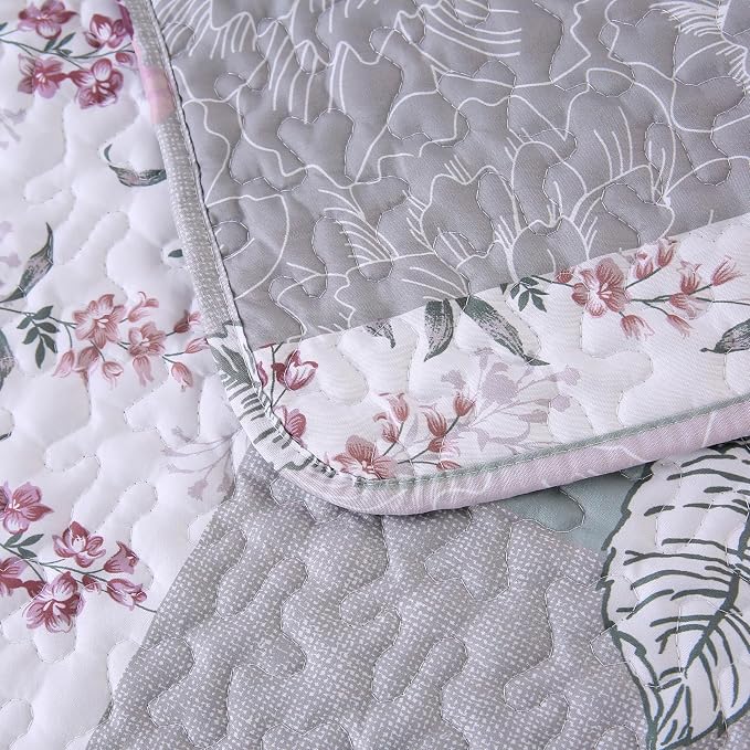 DURLENGEN Patchwork Quilt Set Queen Size 3Pcs, Floral - Image 6